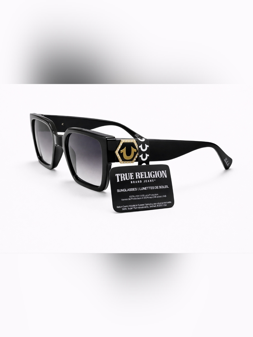 🆕️True Religion Oversized Square Sunglasses Gold Logo UV Protection Designer